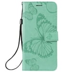 Samsung Galaxy S20 FE Flip Case, Shockproof PU Leather Butterfly Embossed Notebook Wallet Phone Cases with Card Slots Magnetic Stand TPU Bumper Folio Protective Cover for Samsung S20 FE - Green