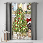 Fusion - Panneau de Rideau décoratif à œillets – Scène de Noël – 138 x 214 cm (l x H) en Vert et Blanc