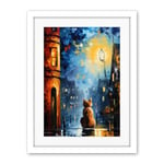 Artery8 A Street Cat Named Desire Palette Knife Oil Painting Ginger Cat Village Night Artwork Framed Wall Art Print 18X24 Inch