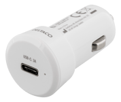 Deltaco Billaddare med USB-C, 10-30V input, 5V 3A 15W output, USB-C hona, vit