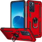 Pour Oppo Reno 6 5g Coque Oppo Reno6 5g Coque Supporter Cover Anneau Double Couche Protection Durable Hybride Armor Bumper Antichoc Housse Armure Béquille Coque Pour Oppo Reno 6 5g Rouge