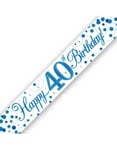 2,7 Meter Hvit og Blå "Happy 40th Birthday" Holografisk Banner
