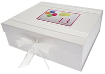 White Cotton Cards 13th Birthday, Large Keepsake Box, Neon Glitter Balloons