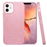 Inbeage Biodegradable Phone Case for Apple iPhone 12 Mini,Eco-Friendly,Natural Texture,Speckled,5.4 Inches (Baby Pink)