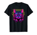 Synthwave Cyberdelic 80s Cat DJ Headphones Cyber Art Punk T-Shirt
