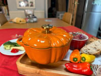 Cast iron pumpkin casserole dish - orange, brand new