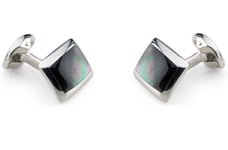 Deakin & Francis Cufflinks Sterling Silver Oblong Grey Mother of Pearl Inlay