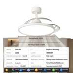 Takfläkt med LED-lampa, steglös dimning, fjärrkontroll,48 tum, 220V, APP med RC Dimmable