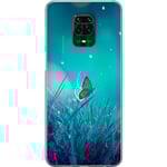 Xiaomi Redmi Note 9 Pro Transparent Mobilskal Blå fjäril