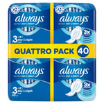 Always Ultra Night Size 3 Sanitary Towels with Wings Instant Dry Towels- 40 Pads