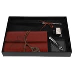 Retro Leather Notebook + Fountain Pen Feather Dip Ink Bo Black
