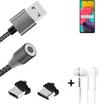 Magnetic charging cable + earphones for Samsung Galaxy M53 5G + USB type C a. Mi