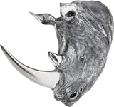 Kare Design Deco Head Rhino Antique, silver, polyresin electroplated, wall room decor sculpture, home decor for living room, bedroom, 53x44x19cm (H/W/D)