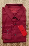 New Hugo BOSS mens designer red slim fit long sleeve smart casual suit shirt XL