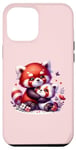 Coque pour iPhone 13 Pro Max Adorable panda rouge et bébé câlin sur un vert