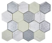 mosaik ws hexagon crystal/stone mix grey/silver 7,3x0,8