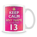 13th Birthday Gift for Girls - Personalised Mug/Cup - Keep Calm Design - Pink