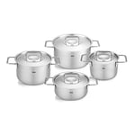 Fissler Pure Collection 4-Piece Stainless Steel Saucepan Set with Metal Lids (3 Saucepans and 1 Stewing Pot) - Induction, Large