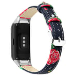 Samsung Galaxy Fit cowhide leather watch band - Black / Red Flower