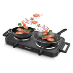 Electric Hob Portable Electric Hot Plate Double with Dual Temperature Handles