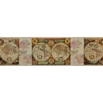 Sanders&sanders - Frise de papier peint adhésive carte du monde vintage - 14 x 500 cm de beige