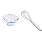 Pyrex Glass Bowl 3.0L, Pack of 1 & Metaltex 122830 Heavy Duty 8 Wire Stainless Steel Whisk, 30 cm, Silver