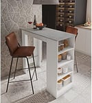 Dmora Table péninsule de cuisine avec 4 étagères, Meuble bar, Table haute auxiliaire, 112x49,50xh106 cm, Couleur Blanc et Ciment