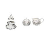 V&A Alice in Wonderland 3-Tier Cake Stand & V&A Alice in Wonderland Fine China Milk Jug and Sugar Bowl Set with Decorative Illustrations (2 Pieces) - White