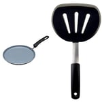 MasterClass MCCPCER24 Eco Induction Crepe / Pancake Pan with Healthier Chemical Non Stick, Aluminium / Iron, Black / Blue, 24 cm & OXO Good Grips Silicone Flexible Pancake Turner