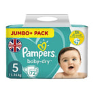 Pampers Baby-Dry Size 5, 72 Nappies, 11kg-16kg, Jumbo+ Pack