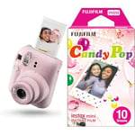 Fujifilm instax Mini Appareil Photo instantané 12, Exposition Automatique avec Objectif Selfie intégré, Rose Fleuri & W891719 Fujifilm Mini Monopack Candy Pop (10v)