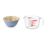 Tala Traditional Ceramic Stoneware Mixing Bowl in Blue and Cream Colour, Blue/Cream, 5000ml & Pyrex Glass Measuring Jug, Transparent, 1 Litre