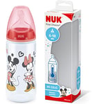 Nuk biberon First Choice+, 6-18 mois, Contrôle de température, Tétine en silicone, Valve anti-coliques, Sans BPA, 150 ml, Disney Mickey et Minnie Mouse