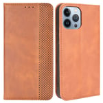 Retro Texture Wallet Cover for iPhone 14 etui - Brun