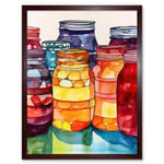 Coloured Glass Canning Jars Still Life Watercolour Painting Art Print Framed Poster Wall Decor 12x16 inch