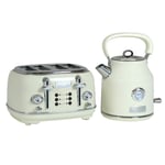 Charles Bentley 1.7L Kettle & 4 Slice Toaster Set Cream & Chrome Fast Boil 360 Swivel Base 6 Setting Removable Water Filter