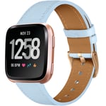 CeMiKa Leather Strap Compatible with Fitbit Versa Strap/Fitbit Versa 2 Strap, Classic Replacement Leather Straps Compatible with Fitbit Versa/Versa 2/Versa Lite Strap, Sky Blue/Rose Gold
