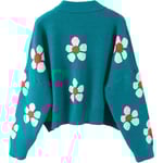 CDQ VLOJELRY Blomma långärmad kort kofta för kvinnor Casual Lös Light Blue One Size
