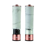 Tower T847005WR Marble Rose Gold Electric Salt and Pepper Mill with LED Light, Battery-Operated Grinding Mechanism, White Marble and Rose Gold