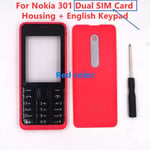 Red Dual English - Coque Pour Nokia 301, Étui Pour Téléphone Portable Double Sim Simple + Clavier Anglais Rus
