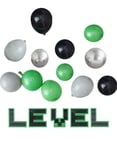Ballongdekorationsset med bokstäver och 40 svarta, gröna, gråa och krom ballonger - Game On