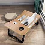 A3A ACADGQ Table de Lit Pliable, Support Ordinateur Portable avec 4 Ports USB/Tiroir/Fente pour Tasse/Support Pad, Convient pour Canapé, Sol (60x40cm, Couleur du Bois)