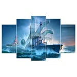 TOPRUN Canvas Picture - Wall Art Print - French Navy World Of Warships - 5 panels - Modern Motif Wall Art - 5 piece - Non-Woven - Image Paintings - Framed Artwork - Ready to hang