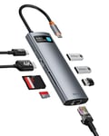 Baseus 8 en 1 Hub USB C Adaptateur avec 4K HDMI, Gigabit Ethernet, 100W PD, 3 USB A 3.0, Lecteur Carte SD/TF, Station d'accueil pour MacBook Pro/Air, Surface Pro, iPad Pro, Dell, Steam Deck