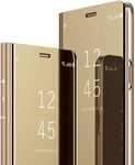 Iphone X Miroir Housse Coque Etui À Rabat, Mirror Smart View Standing 360° Protecteur Etui Coque Pour Apple Iphone X/Iphone Xs. Flip Mirror: Gold