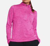Under Armour Womens Tech Twist Half Zip Long Sleeve Running Top Jogging - Pink
