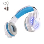 Seesii2016 KOTION chaque G9000 Gaming Headset pour PlayStation 4 PS4 Tablet PC iPhone 6/6 s/6 plus/5 s/c 5/5, casque avec micro LED 3,5 mm (Blanc+Bleu)