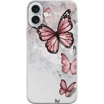 Apple iPhone 16 Plus Genomskinligt Skal Rosa fjärilar