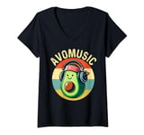 Womens Dj Avocado With Headphones Gifts For Men Boys Women Kids V-Neck T-Shirt