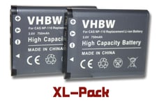 2 x batterie Li-Ion 750mAh (3.6V) pour caméra JVC & Casio série Exilim, par ex. EX-Z2300, GZ-V505L, etc.Remplace : NP-110, JVC BN-VG212, etc.